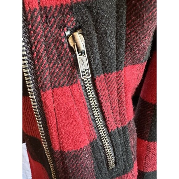 Fatal Charm Red Plaid Asymmetrical Moto Jacket Coat Small - Picture 4 of 11